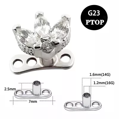 1PC Micro Dermal Anchor Top G23 Titanium Base Clear CZ Skin Diver Piercing 14G • $9.99