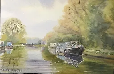 Watercolour  Painting By J Ellerbeck Canal Barges Narrow Boats Harefield • £0.99