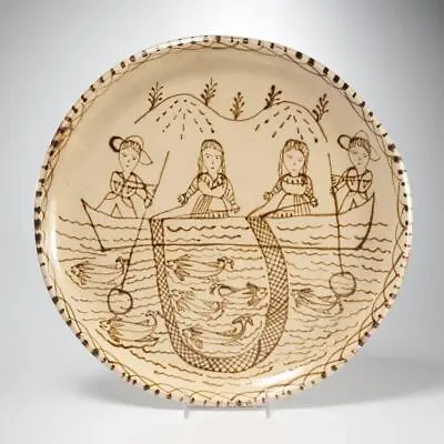 Michoacan Tzintzuntzan Mexican Pottery Platter Plate Folk Art Fishing Boat 17 Di • $120