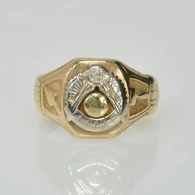 £533 • Buy Gents 14k Yellow Gold Mine Diamond Master Mason Fraternal Masonic Estate Ring