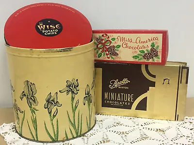 Vintage 1950's Tin Can Candy Box Lot Wise Apollo Boston Voneiff Drayer • $50