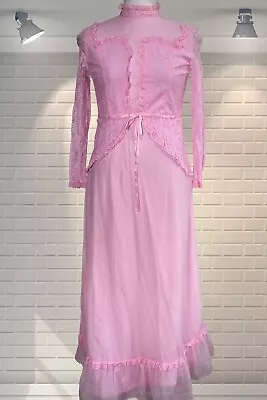 Vintage Victorian Style Nylon Bridesmaid Flouncy Party Dress XS • £29.99