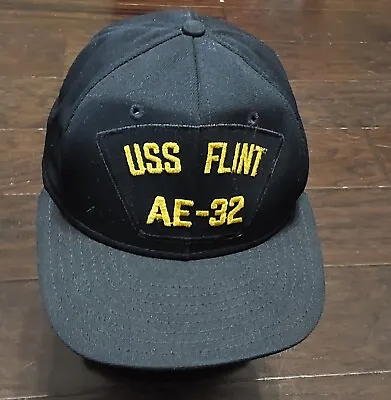 Vintage USS FLINT AE-32 Hat Cap Men's Adjustable Snapback Navy Blue Made In USA • $40