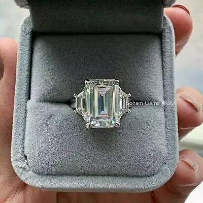7.00Ct Emerald Cut White Moissanite Engagement Ring Solid 14k White Gold 3 Stone • $335.74