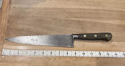 Vintage Sabatier Style Carbon Steel 9   Chef's Knife Triple Rivet Wood Handle • $55