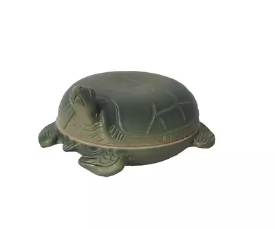 Sea TURTLE TRINKET BOX Ceramic Two Piece Container Dish Tortoise Matte Green • $19.99