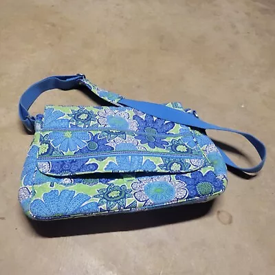 Vera Bradley Messanger Book Bag Crossbody DOODLE DAISY Blue Green White RETIRED • $23.99