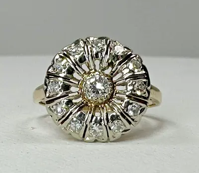 Antique Art Deco 14k Yellow Gold Diamond Flower Ring Sz 6 2g 14mm • $449