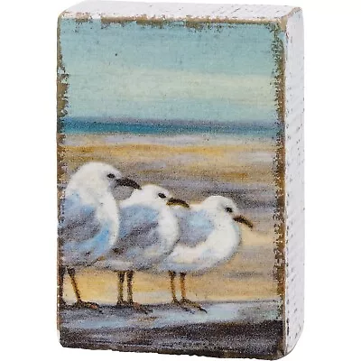 $12.88 • Buy Seagulls On The Beach Block Sign Wood Tier Tray Shelf Sitter