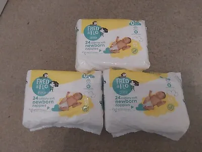 £11.49 • Buy FRED & FLO  NEWBORN 3 PACKS OF 24 (72) TOTAL NAPPIES 2-5lbs NEW SIZE 0 PREMATURE
