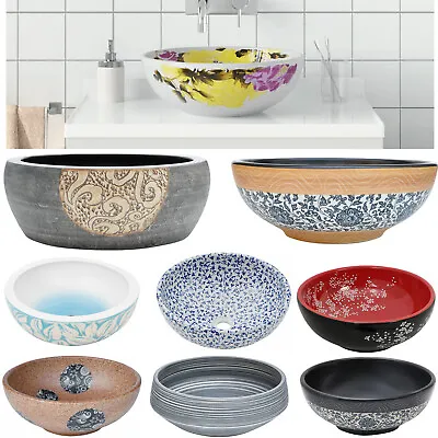 Counter Top Basin Round Bathroom Sink Wash Bowl Vanity Unit Ceramic Handmade • £109.95