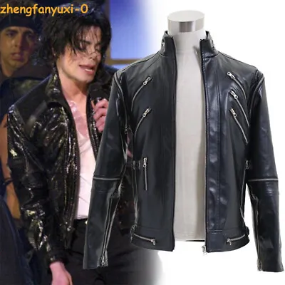 Michael Jackson Cosplay Costume PU Jacket Men Black Coat European Size S-3XL • $119.87