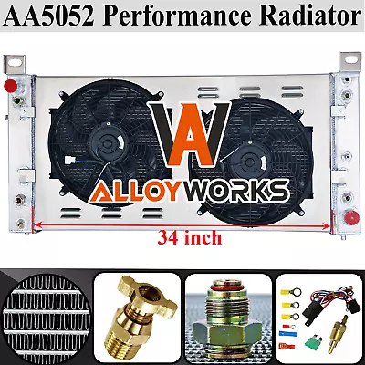 34 W 3 Row Radiator Shroud Fan For 1999-2013 Chevy Silverado 2500 Suburban 1500 • $279