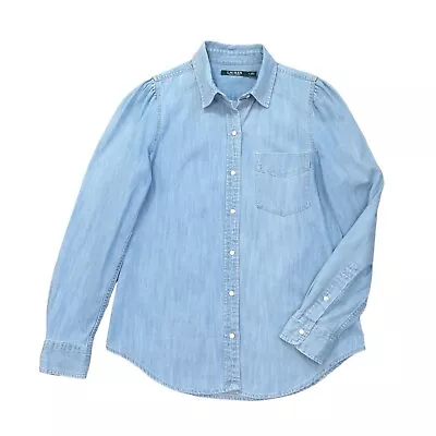 Lauren Ralph Lauren Denim Shirt UK 10 US 6 Mother Of Pearl Snaps Western Cowgirl • £40