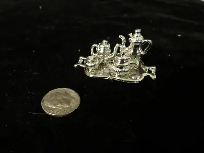 1:12 Dollhouse Miniature Faux Silver (metal) 5 Piece Tea Set #173 • $13.99