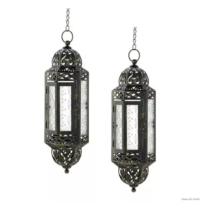 Victorian Moroccan Hanging Candle Lantern Chandelier Lamp Light Decor 13 In 2 Pc • $49.95