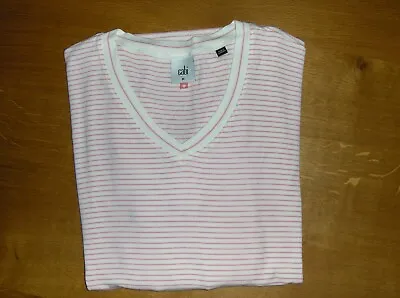 CABI Women's Long Sleeve V-Neck Top - Medium - White / Pink Stripe • $15