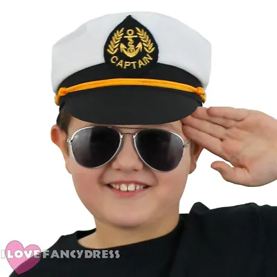 Childs Sea Captain Hat Sailor Fancy Dress Costume Accessory Naval Officer Marine • £9.99