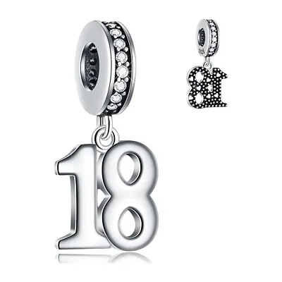 18th Number Birthday Dangle Charm For Bracelet S925 Sterling Silver • £6.97