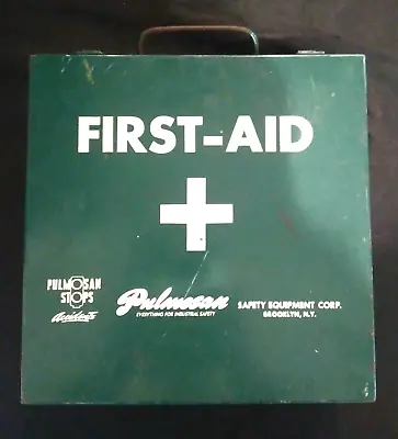 Vintage Pulmosan Industrial First-Aid Kit Green Metal Case Original Contents MG • $79