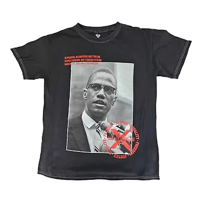 Malcolm X Portrait Graphic Black T-Shirt NWT Size Small Freedom Justice Equality • $10.99