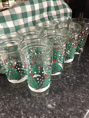 Vtg Anchor Hocking Christmas Tree 16 Oz Tumbler Drink Glass Set Of 8 • $50