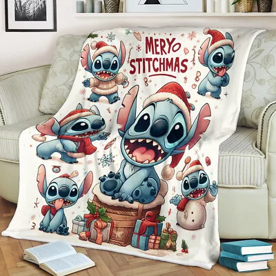 Merry Christmas Stitch Tour Blanket Xmas Stitch And Lilo Cartoon Kid Blanket • $39.86