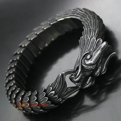 $27.54 • Buy Heavy Mens Stainless Steel Dragon Link Chain Bracelet Vintage Gunmetal Old Metal