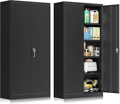 Black Metal Storage Cabinet With Lock 72' Tall Lockable Garage Storage • $183.98