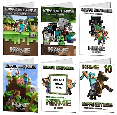 Personalised Minecraft Birthday Card - Game Greetings Cards Age Name Relation • £3.29