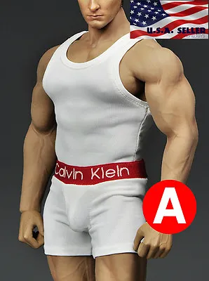 1/6 Men Tank Top Underwear Set WHITE For Phicen M33 M34 Hot Toys Muscular Figure • $14.71