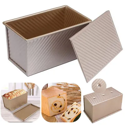 Rectangle Non-stick Toast Box Kitchen Bread Loaf Tin Pan Mold Baking W/ Lid • £8.95