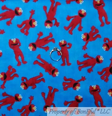 BonEful Fabric FQ Cotton Quilt Aqua Blue Elmo Sesame Street Character Muppet VTG • $21