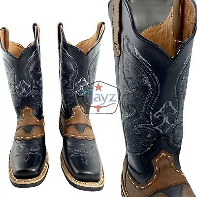 SALE! TJAYZ Mens Leather Western Boots Rodeo Bota Cowboy Shoes Work NEW Square • $64.99