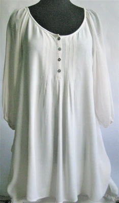 $29.67 • Buy John Lewis Vtg Half Button Peasant Light Cream Tunic Scoopneck Raglan Sleeve M