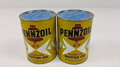 Lot Of 2 Vintage Pennzoil Motor Oil Cans Multi-Vis Z-7 SAE 10W30 1 Qt Quart Full • $37.50