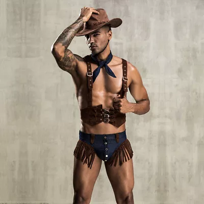 Men's Sexy Cowboy Country Bodysuit Nightclub Performance Costume Cosply J08 • $43.05