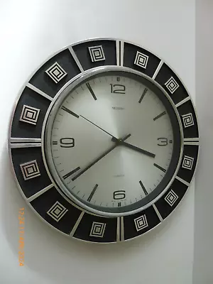Vintage Metamec Wall Clock Black Silver Greek Key Quartz 1970’s • £30