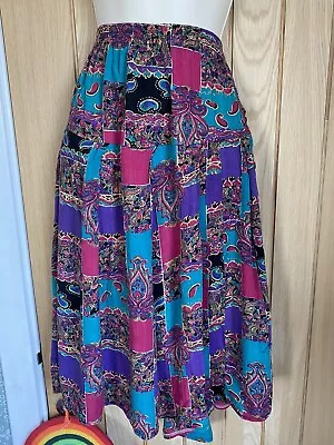 80s Vintage Patchwork Paisley Print Midi Skirt. Boho Vibes 12-16 • £9.99