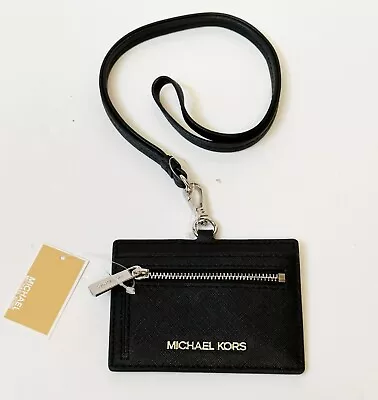 MICHAEL KORS Jet Set Travel East West ID Card Case Wallet Lanyard Leather • $34.80