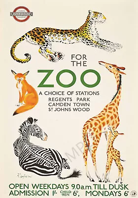 Vintage Railway Poster Animals London Zoo Tube Underground Travel Ad PRINT A3 A4 • £5.99