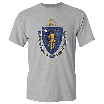 Massachusetts State Flag - Hometown Pride Basic Cotton T-Shirt - Sport Grey • $23.99