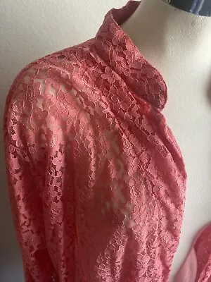 Vintage Tudor Court Women’s Lace Cardigan Size Xl Extra Large Coral Summer Top  • $24.99