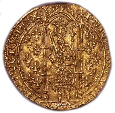 Coin - France Charles V Gold Franc à Pied Or - PCGS MS 62 • $2550