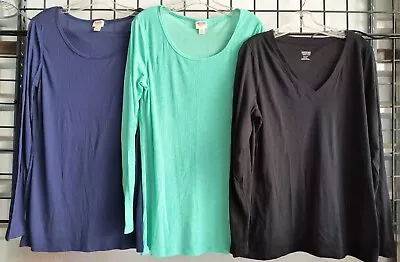 LOT Of 3 Women's Long Sleeve Pullover Tops Green Blue Black XXL (2XL) • $19.75