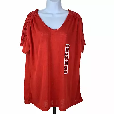 Modern Canvas Sz XL Red T-shirt Top Crochet Accent New NWT  • $5.49