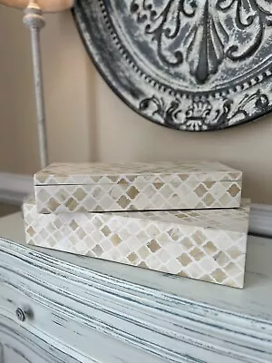 Pottery Barn Gabriella Bone Decorative Boxes Ivory/White Set Of 2 NWOT OB READ! • $169.95