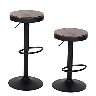  Bar Stools Wooden Barstools Vintage Rustic Counter Height Bar Walnut Round • $191.48