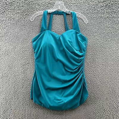 Miraclesuit One Piece Swim Women 16 Blue Ruche Draped Front Slimming Support Bra • $44.90