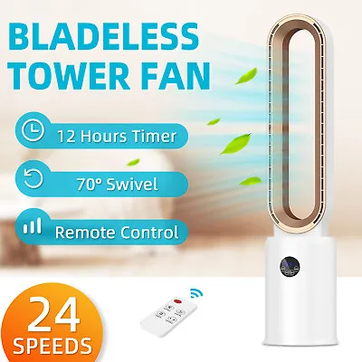 Electric Portable Bladeless Tower Fan Oscillating DC Motor 24 Speeds Timer Gold • $99.90